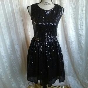 ISSI Black Sequin Party Fit and Flare Dress